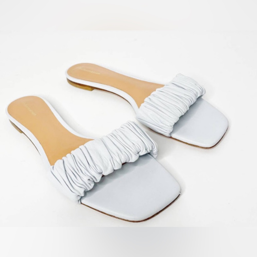 Reformation Marcella Ruched Flat Slide in Light Blue Size 6.5